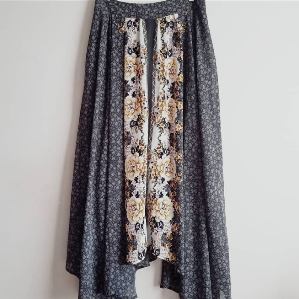 FREE PEOPLE Bohemian Floral Paneled Maxi Skirt
